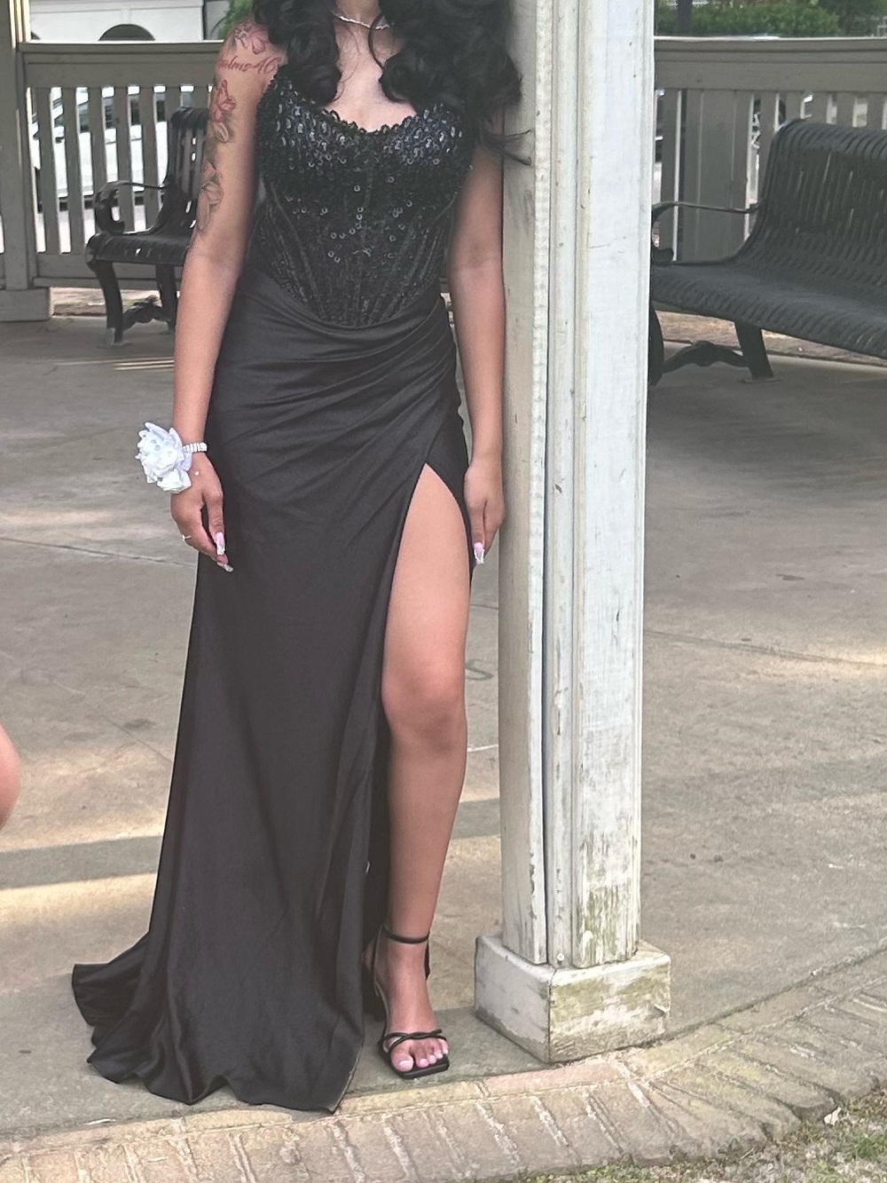 LaDivine by Cinderella Divine Black Sparkly Prom Dress / Formal Gown